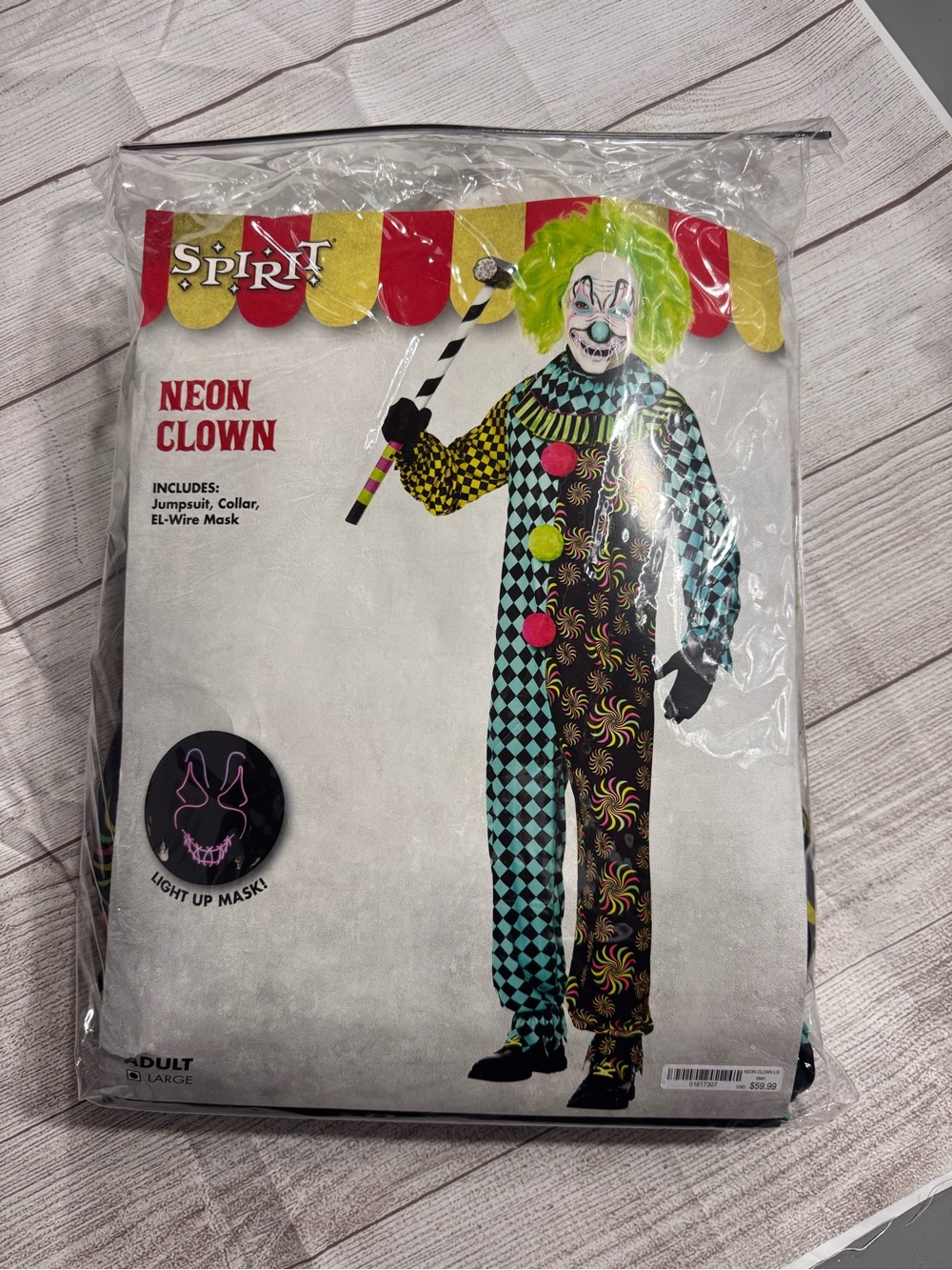 Spirit Neon Clown Mens Costume - Multicolor